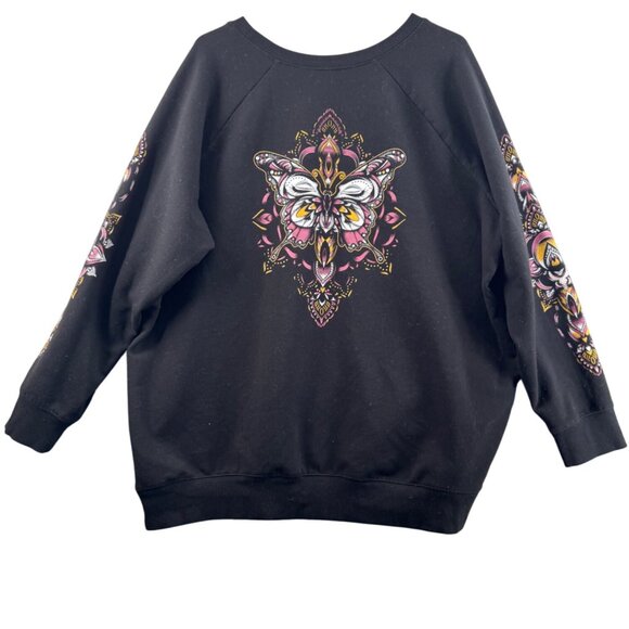 Torrid Mandala Butterfly Soft Fleece Crew Raglan Long Sleeve Sweatshirt Size 1 - Picture 4 of 10